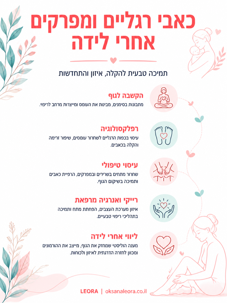 אינפוגרפיקה: כאבי רגליים ומפרקים אחרי לידה - לֶאוֹרָה אנרגיה וריפוי | Oksana Leora