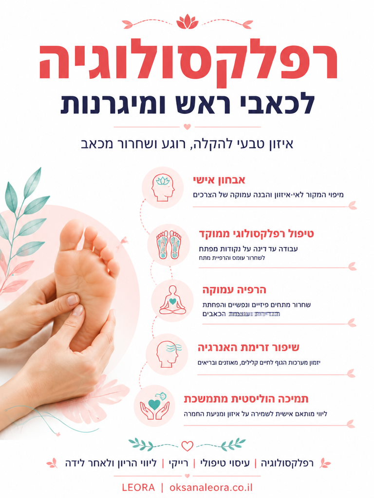 אינפוגרפיקה: רפלקסולוגיה לכאבי ראש ומיגרנות - לֶאוֹרָה אנרגיה וריפוי | Oksana Leora