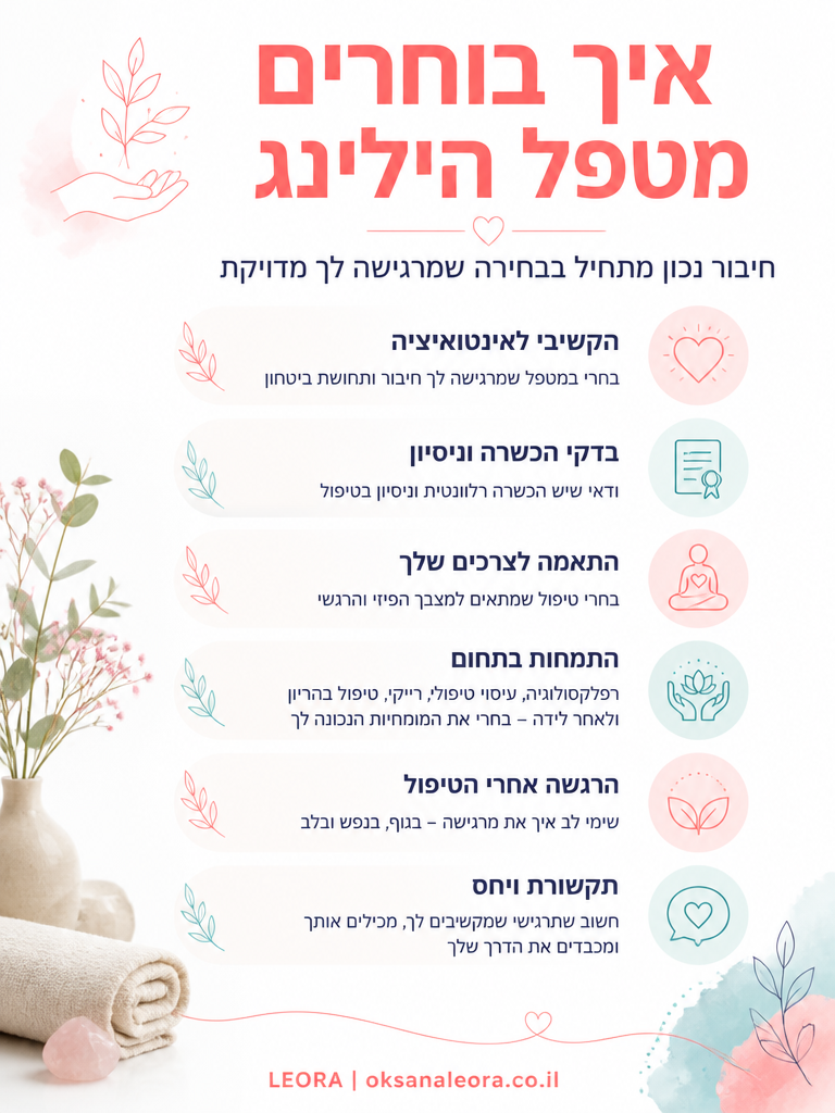 אינפוגרפיקה: איך בוחרים מטפל הילינג - לֶאוֹרָה אנרגיה וריפוי | Oksana Leora