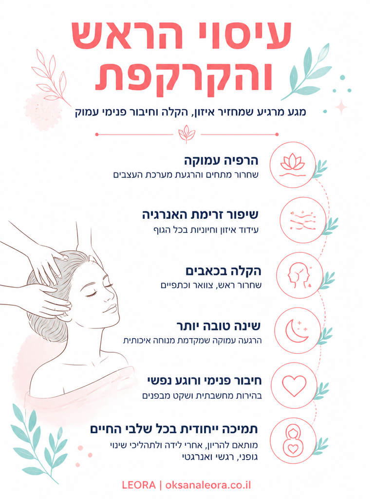 אינפוגרפיקה: עיסוי הראש והקרקפת - לֶאוֹרָה אנרגיה וריפוי | Oksana Leora