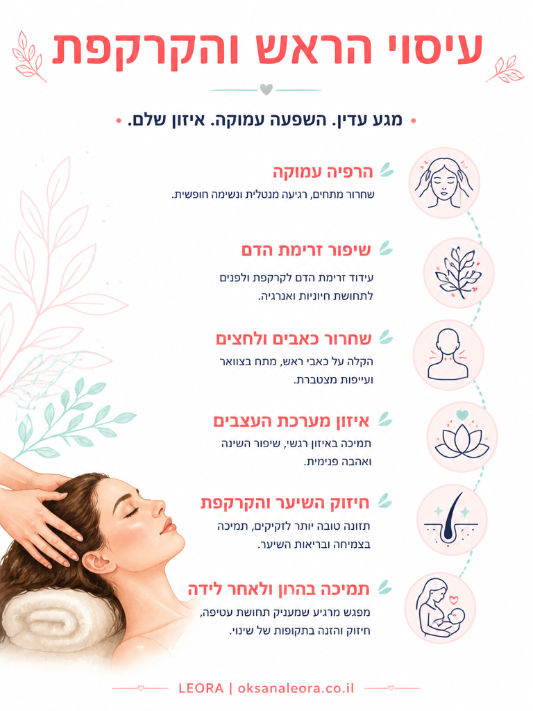 אינפוגרפיקה: עיסוי הראש והקרקפת - לֶאוֹרָה אנרגיה וריפוי | Oksana Leora