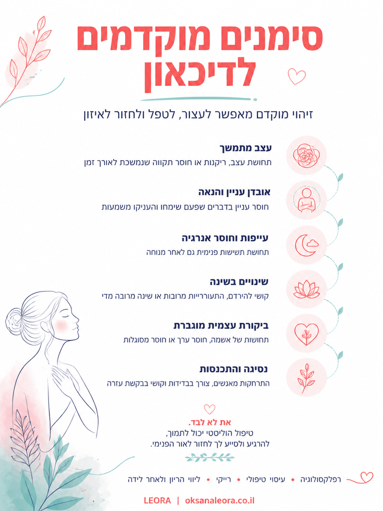 אינפוגרפיקה: סימנים מוקדמים לדיכאון - לֶאוֹרָה אנרגיה וריפוי | Oksana Leora