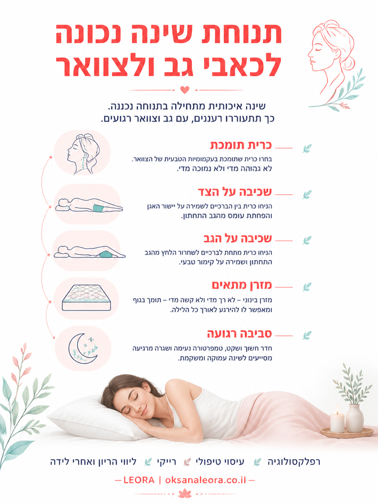 אינפוגרפיקה: תנוחת שינה נכונה לכאבי גב ולצוואר - לֶאוֹרָה אנרגיה וריפוי | Oksana Leora