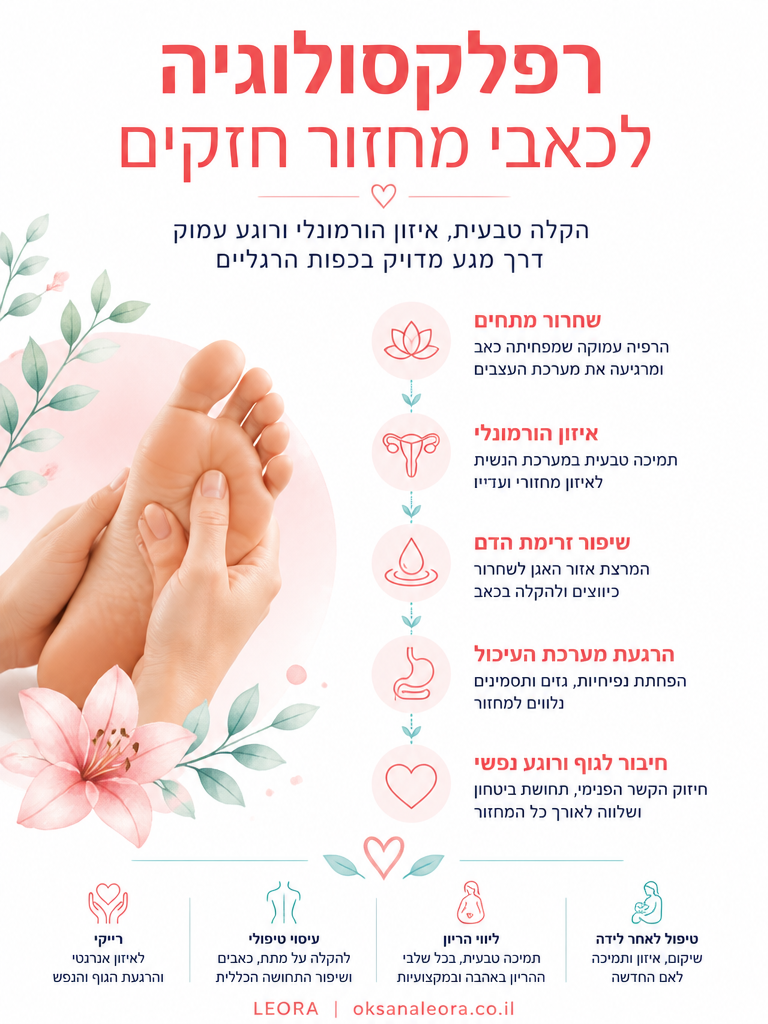אינפוגרפיקה: רפלקסולוגיה לכאבי מחזור חזקים - לֶאוֹרָה אנרגיה וריפוי | Oksana Leora