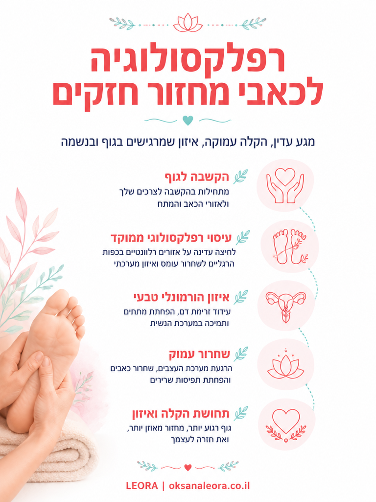 אינפוגרפיקה: רפלקסולוגיה לכאבי מחזור חזקים - לֶאוֹרָה אנרגיה וריפוי | Oksana Leora