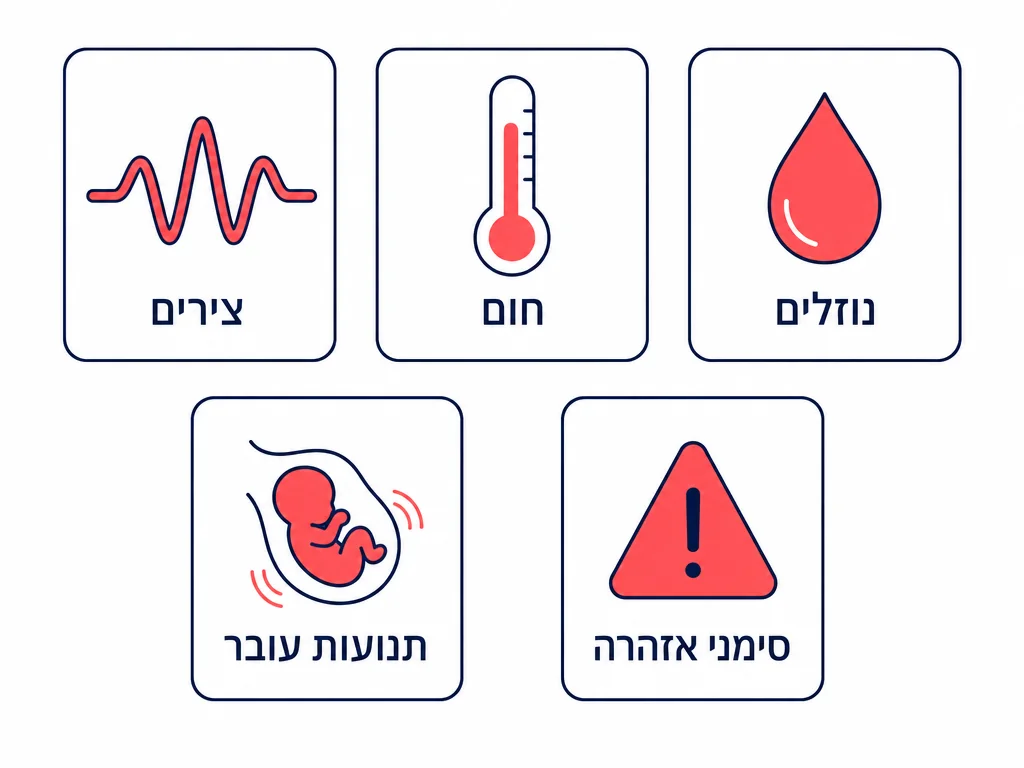 אינפוגרפיקה של סימני אזהרה בכאבי גב בהריון שמחייבים פנייה לרופא